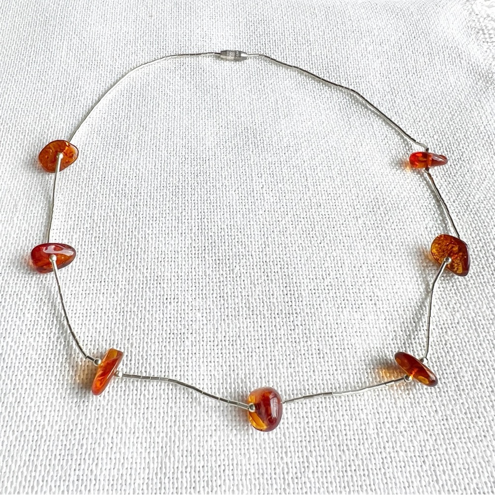 Vintage AMBER & STERLING SILVER Southwestern Necklace • Bohemian Retro Western